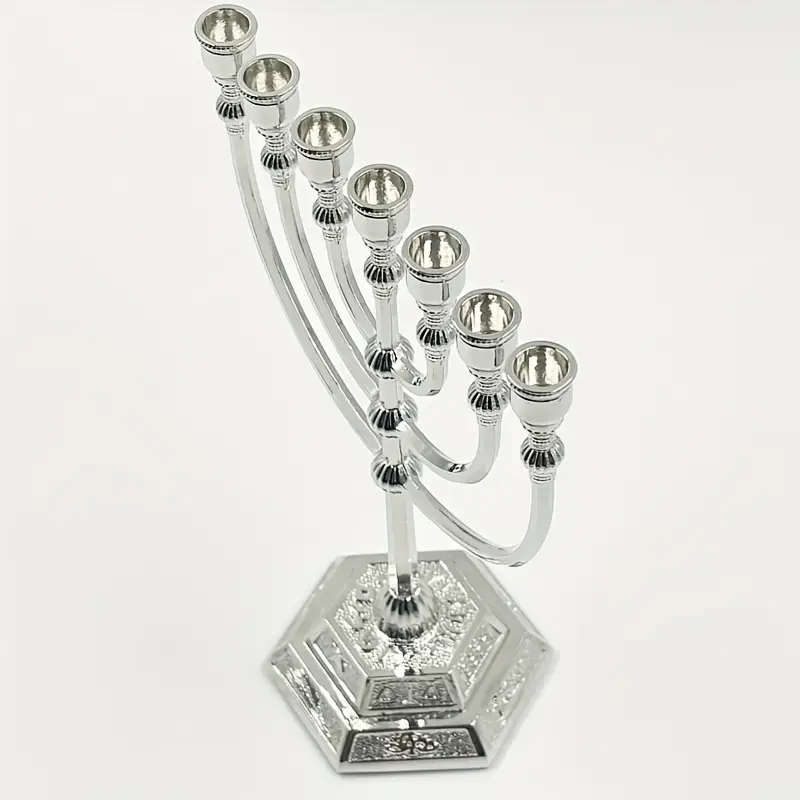 17cm tall Menorah in Silver - 7 arm