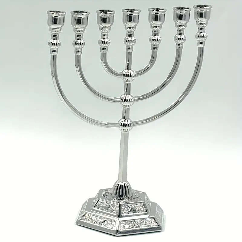 17cm tall Menorah in Silver - 7 arm