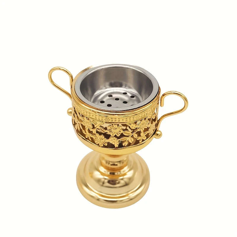 15cm Golden Table Incense Burner - Floral Design