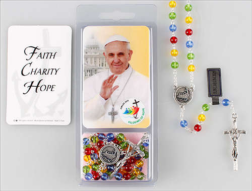 Clear Glass Jubilee Rosary - Faith Charity Hope/Pope Francis