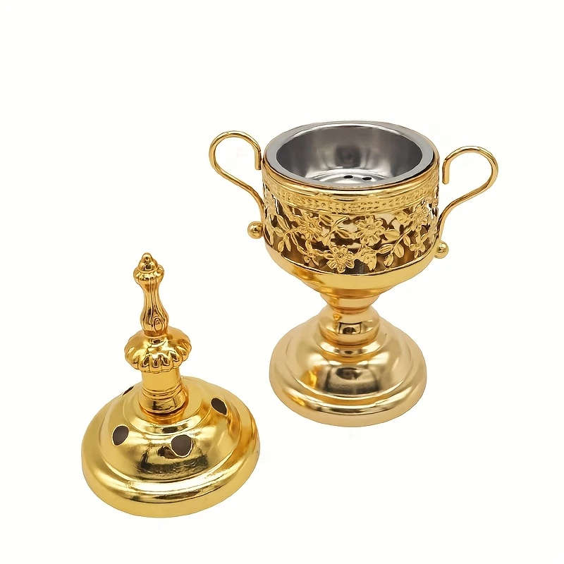 15cm Golden Table Incense Burner - Floral Design