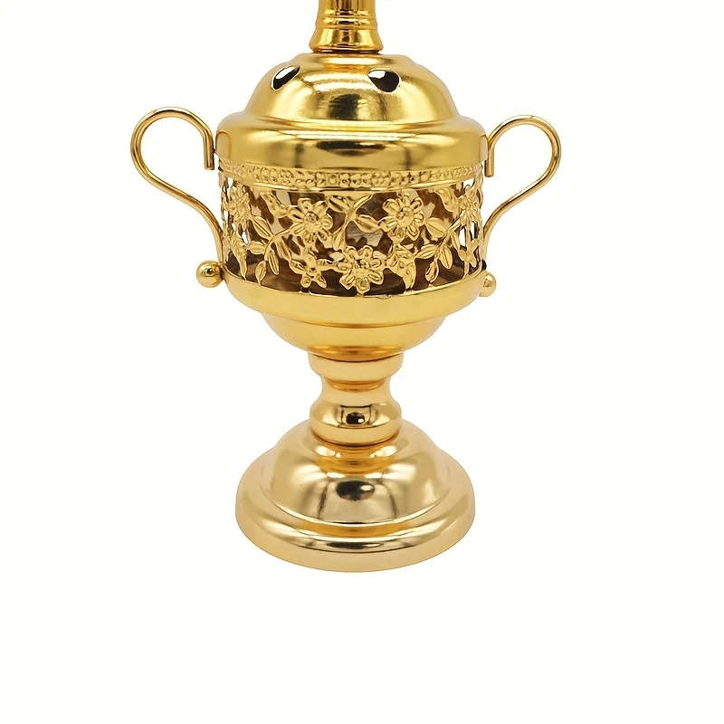 15cm Golden Table Incense Burner - Floral Design