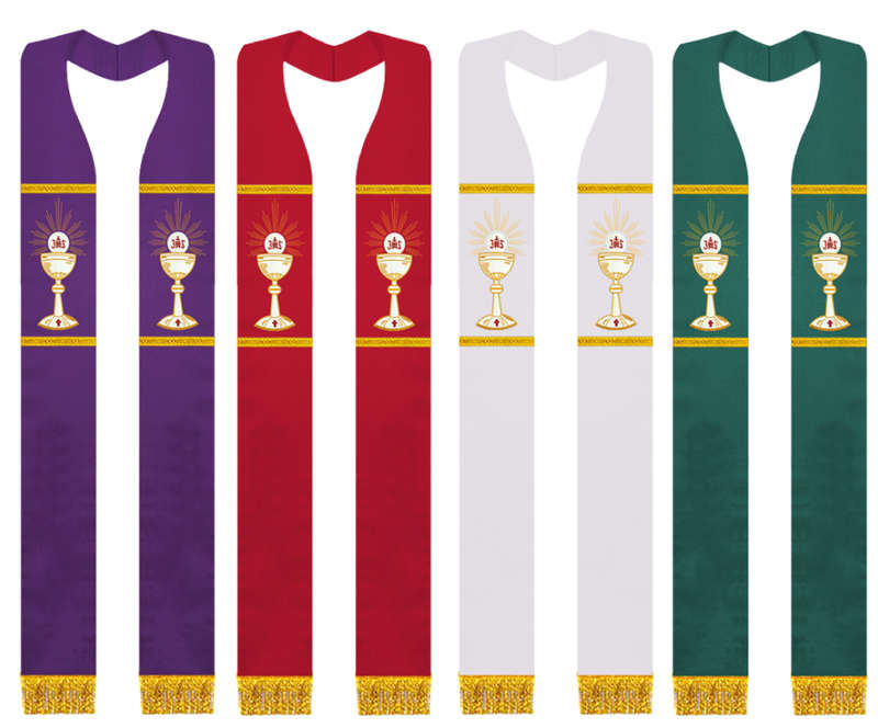 Chalice with Host - JHS in Gold & White Embroidery - All liturgical colours