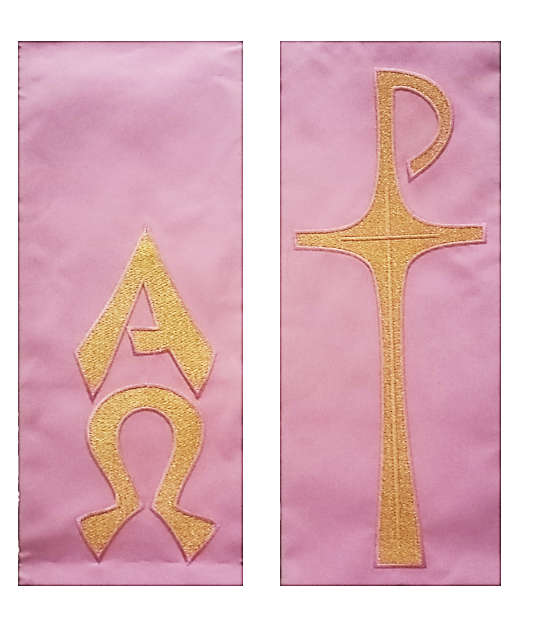 Haftina House -  Rose Pink with P-Cross & Alpha and Omega in golden embroidery