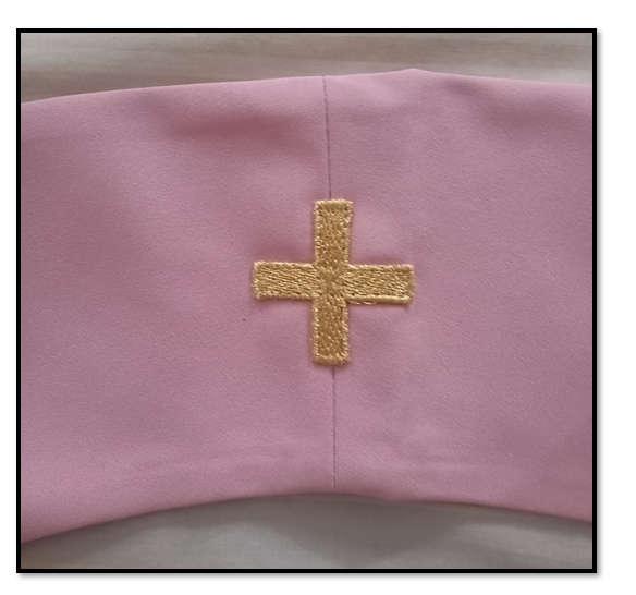Haftina House -  Rose Pink with P-Cross & Alpha and Omega in golden embroidery