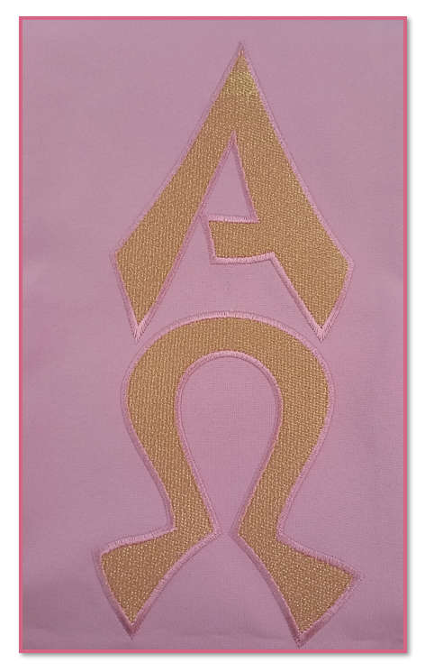Haftina House -  Rose Pink with P-Cross & Alpha and Omega in golden embroidery