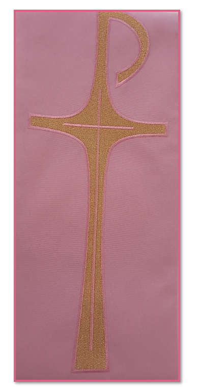 Haftina House -  Rose Pink with P-Cross & Alpha and Omega in golden embroidery