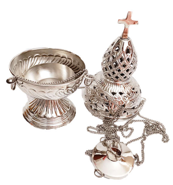 Nickel plated Thurible 26cm tall - 80cm ChainS - 3 chains