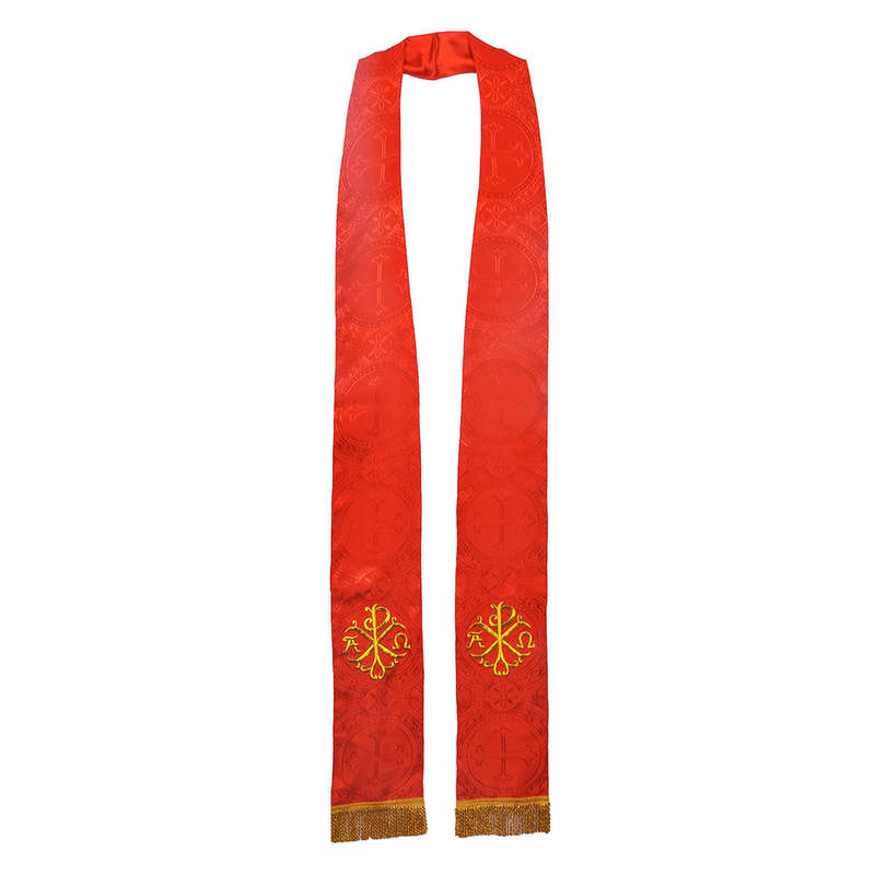 Priest Stole with Chi Rho Embroidery - Red