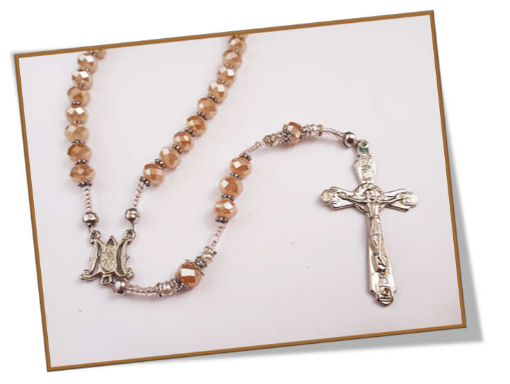 Champagne Crystal Glass Rosary  - Strung design