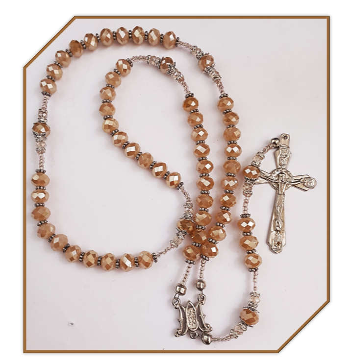 Champagne Crystal Glass Rosary  - Strung design