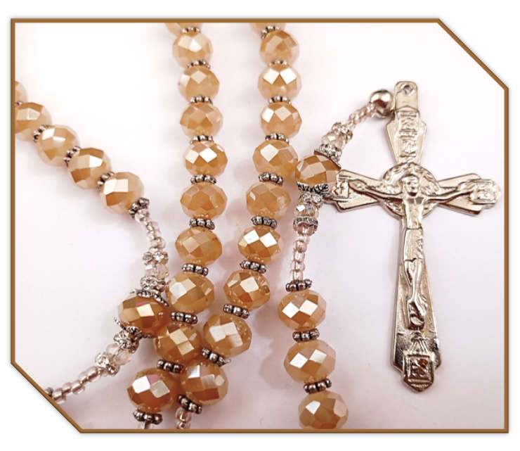 Champagne Crystal Glass Rosary  - Strung design