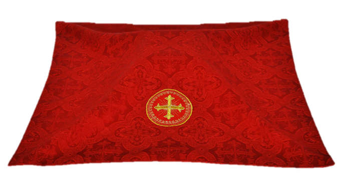 Red Damask Chalice Veil with Gold & Silver embroidery - Fleur de Lis Cross in Circle