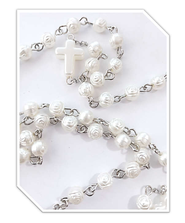 White Rose Rosary with Cross Mysteries - Limited Edition