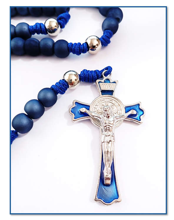 Warrior Rosary - 10mm Blue Acrylic bead, Paracord with St Benedict Crucifix