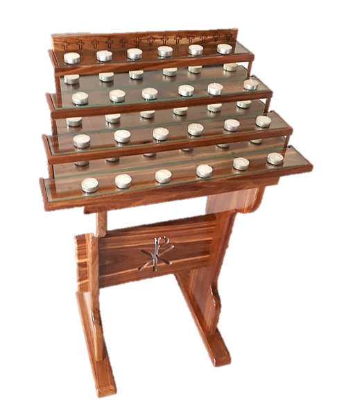 Tea Light Stand for Church - solid Kiaat / Glass Finishings