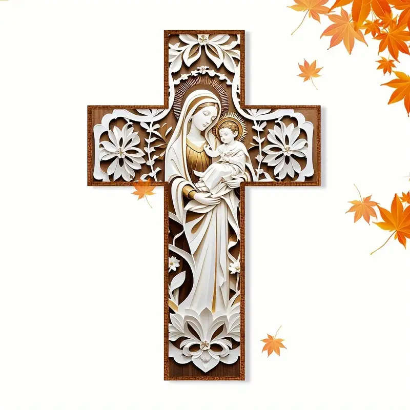 30cm Madonna & Child Wooden Cross - 2D