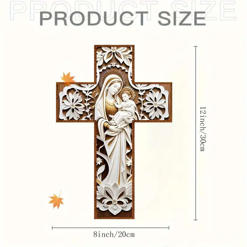 30cm Madonna & Child Wooden Cross - 2D