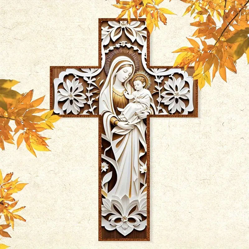 30cm Madonna & Child Wooden Cross - 2D