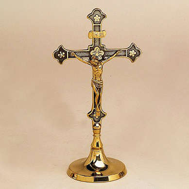 29cm Brass Standing Crucifix with Round base