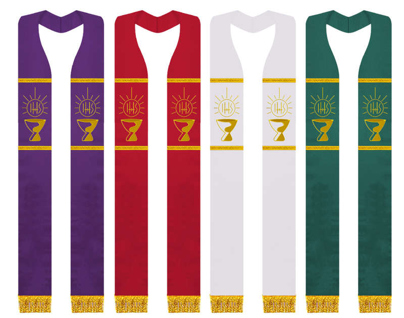 Stole with Chalice and IHS rays - all Liturgical Colours