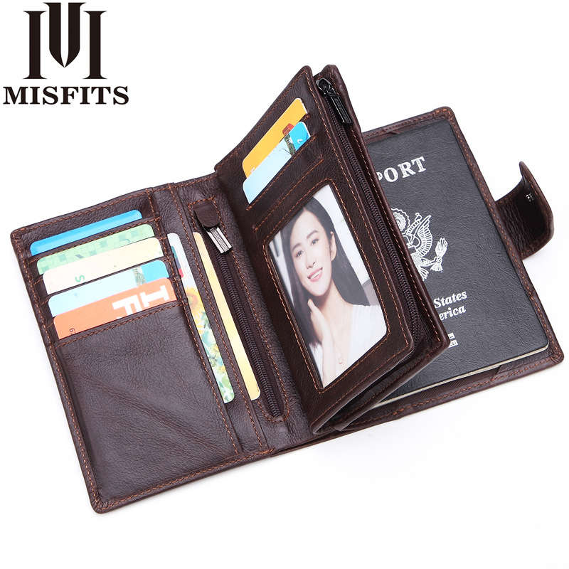 Brown Leather Passport Pack Men's Wallet Multi-functional Cowhide Pack