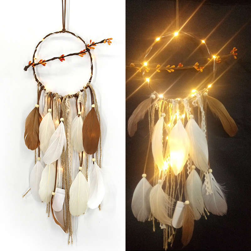 Creative Rattan Garden dream catcher wall hanging warm colored lamp