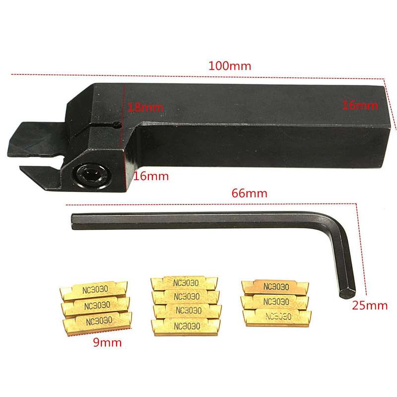 Drillpro MGEHR1616 Parting Off Turning Tool Holder with 10pcs MGMN200 Carbide Inserts Lathe Tools