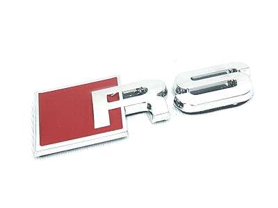 Silver and red Audi RS Badge