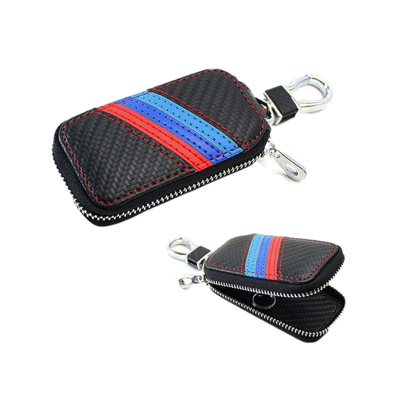 Keyring &amp; Carbon Fibretech Pouch with Motorsport Stripes