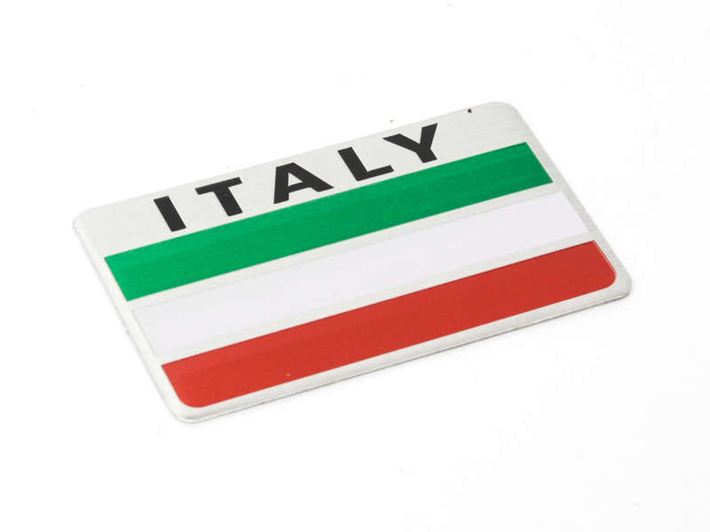 Italian Brushed Silver Flag sticker badge 8x5cm