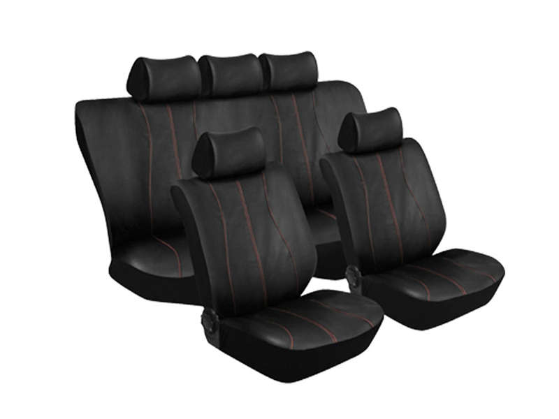 Stingray Galaxy Leather Look 11pc Seat Cover Set (red stitch)