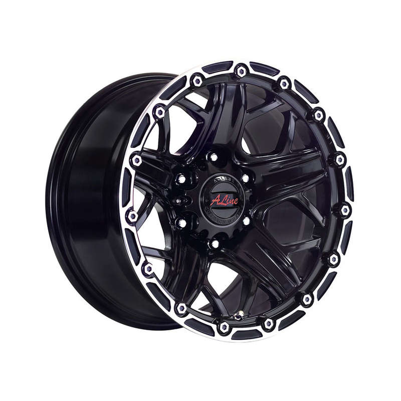 15" A-Line Blaze 6/139 Satin Black Machine Edge Alloy Wheels