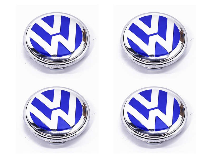 VW Wheel Center Caps - Blue & Silver - 65mm diameter (set of 4)