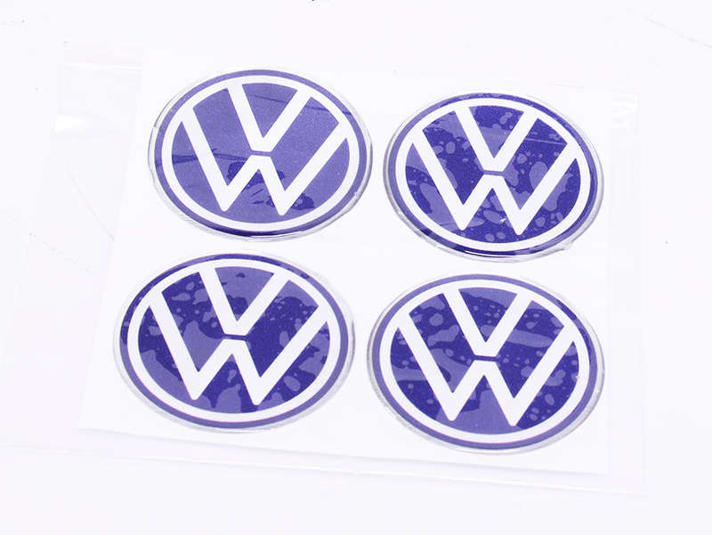 VW Blue & Brushed Aluminium Wheel Center Cap Decals