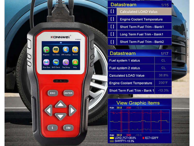 KONNWEI KW860 OBD2 Scanner with Data Stream Feature