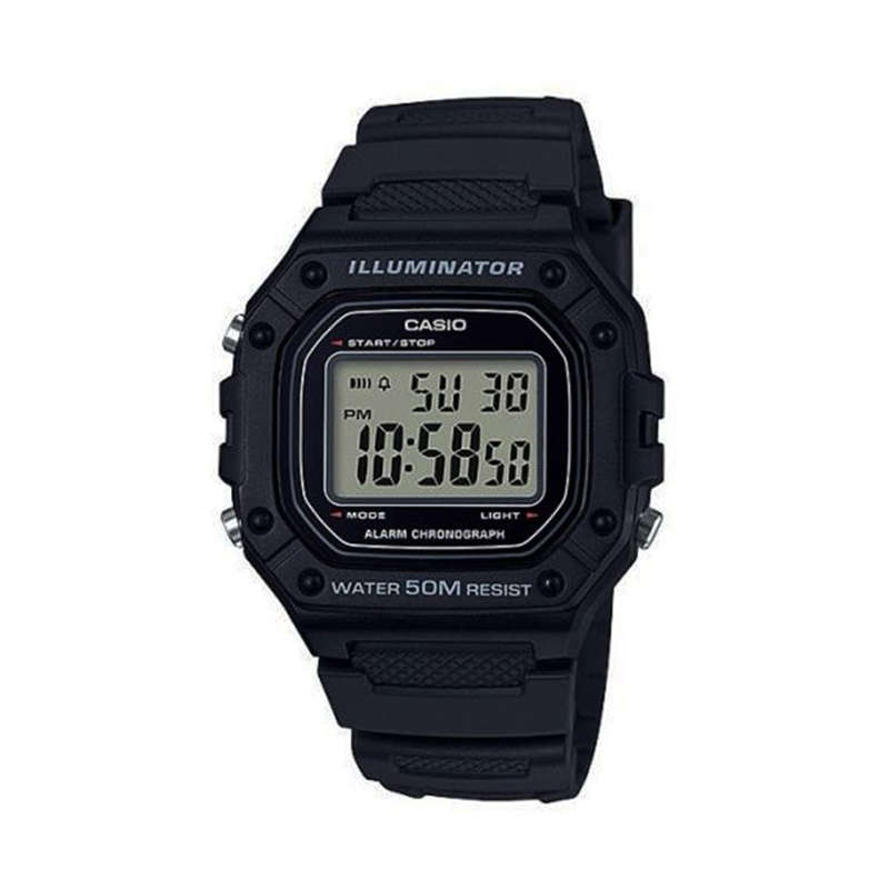 Casio Illuminator Digital Watch - Black Standard Collection Mens 50m - W-218H-1AVDF