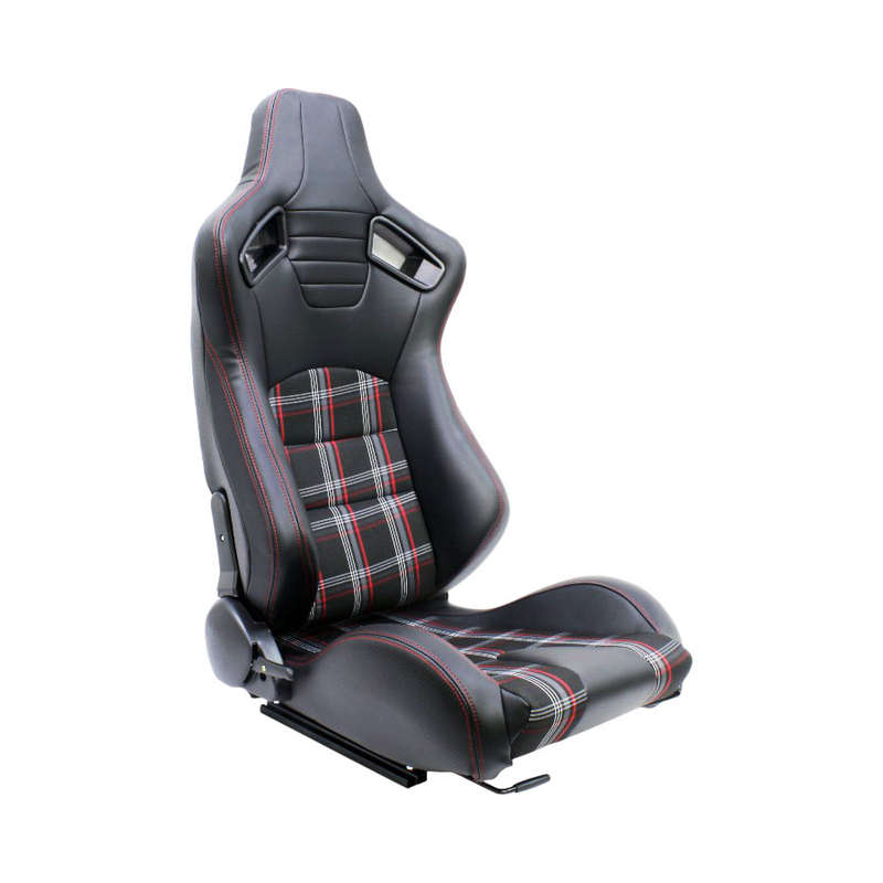 Evo Retro Reclinable Tartan Design with Red Stitch Racing Seats (pair)
