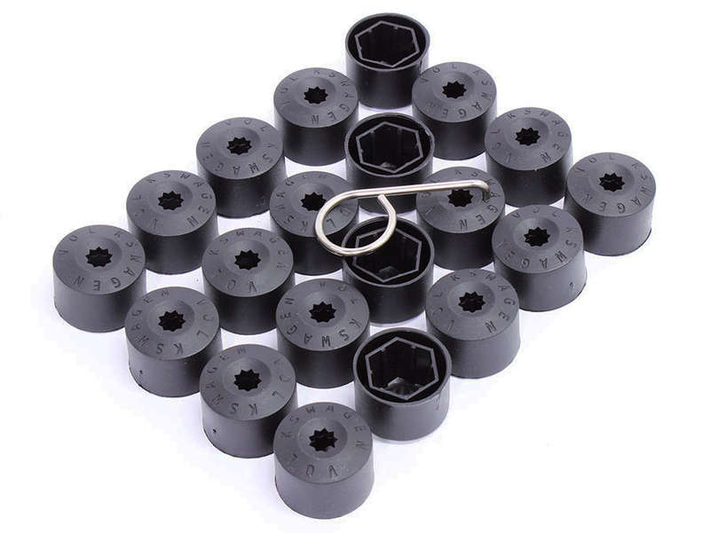 Matt Black Plastic Wheel Nut Covers for VAG Models (20piece set with key clip)