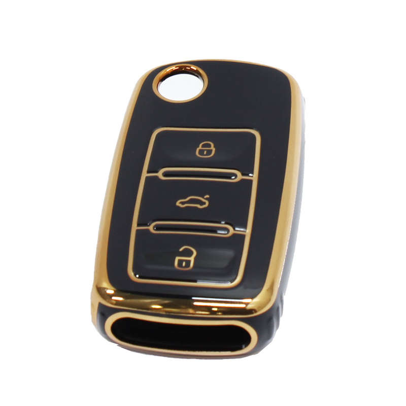 Key Cover Suitable for Volkswagen Key-Less Gloss Black &amp; Rose Gold
