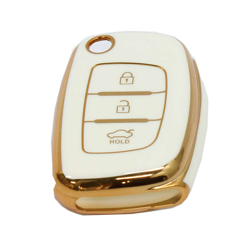 Key Cover Suitable for Hyundai Type-2 Gloss White &amp; Gold