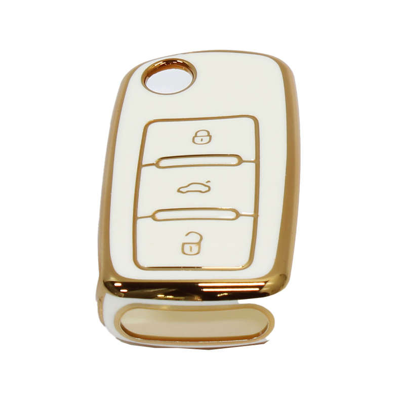 Key Cover Suitable for Volkswagen 3-Button Storm Gloss White &amp; Gold