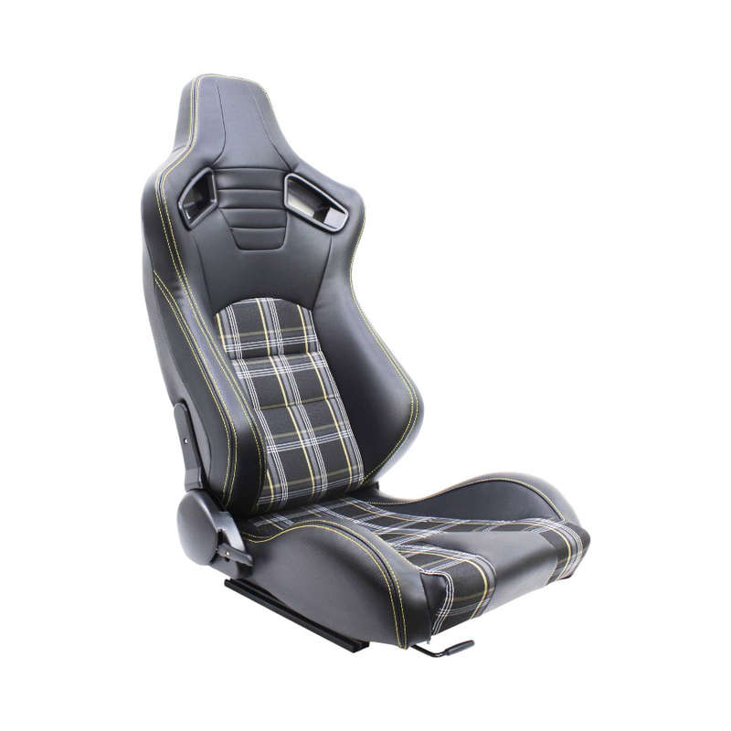 Evo Retro Reclinable Tartan Design with Yellow Stitch Racing Seats (pair)