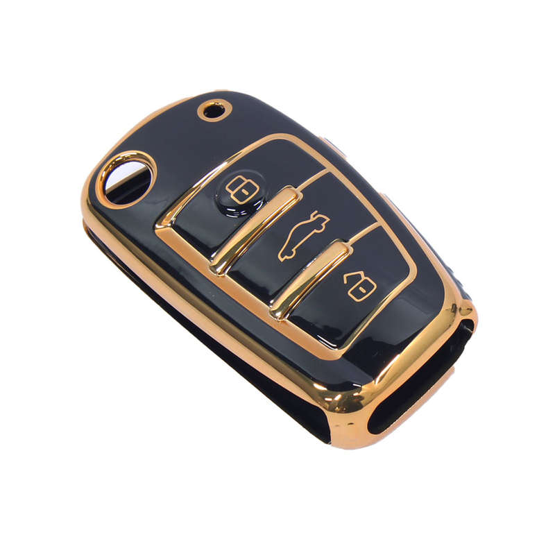 Key Cover Suitable for Audi 3-Button Gloss Black &amp; Rose Gold