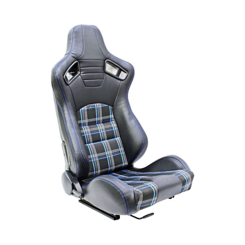 Evo Retro Reclinable Tartan Design with Blue Stitch Racing Seats (pair)