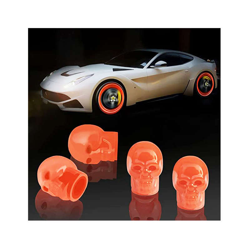 Skull Design Glow in the Dark Wheel Valve Caps (red)