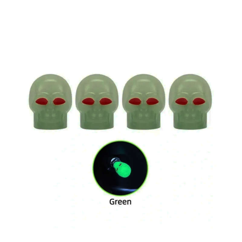 Skull Design Glow in the Dark Wheel Valve Caps (green)