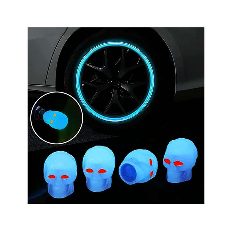 Skull Design Glow in the Dark Wheel Valve Caps (blue)
