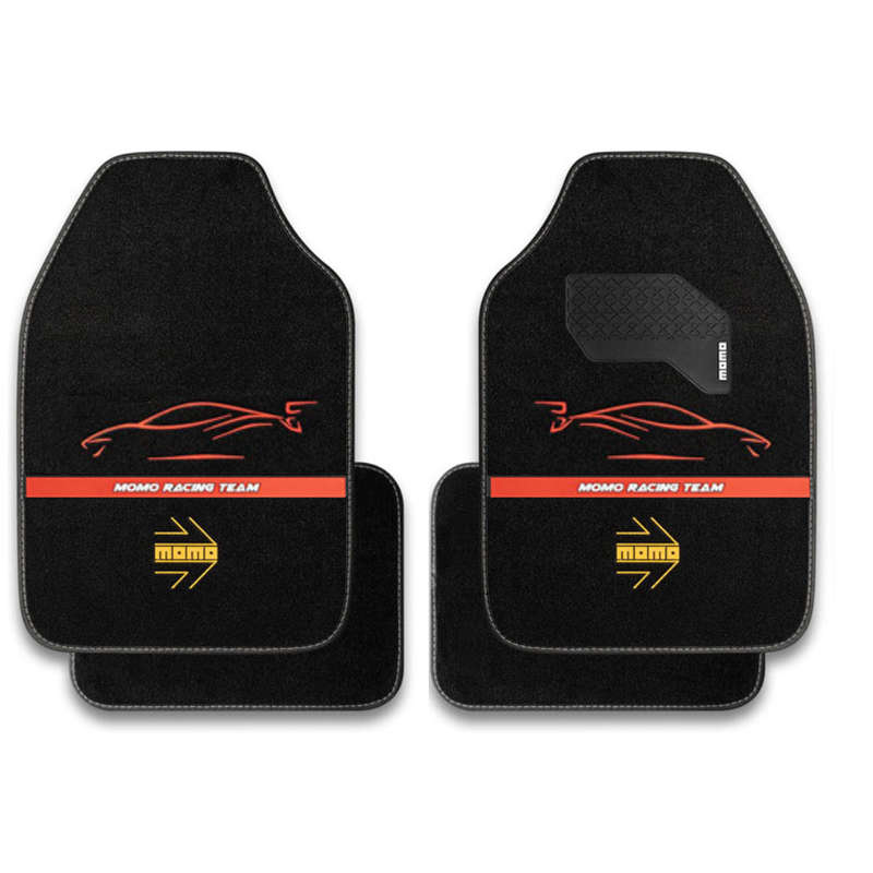 Momo Racing 4piece Floor Mats - Black with Red Silhouette Design