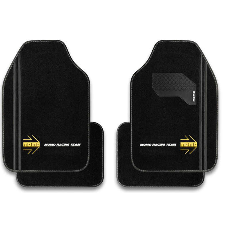 Momo Racing 4piece Floor Mats - Black with Yellow Arrow &amp; Black Stripe Design